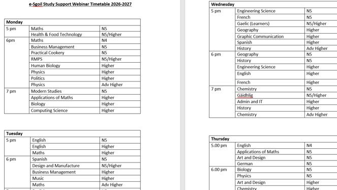 Master Timetable (Accessible)