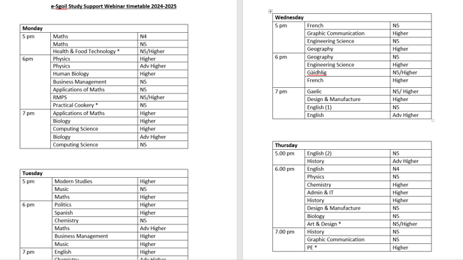 Master Timetable (Accessible)