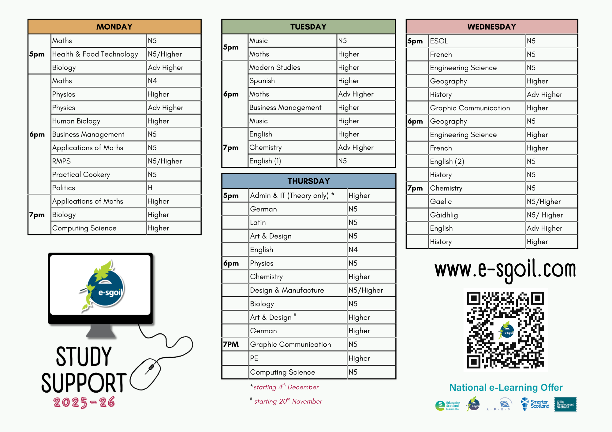 e-Sgoil master timetable